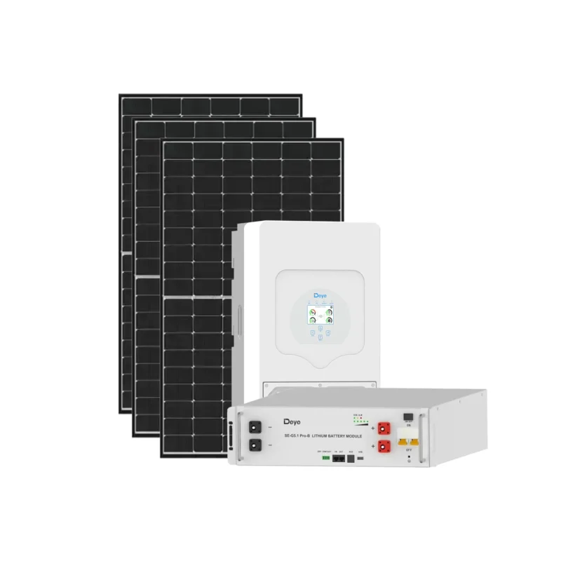 SET Μονοφασικό Υβριδικό On/Off-Grid Inverter 6KW με οθόνη LCD IP65 DEYE & Low Voltage Lithium Battery 100Ah 5.12kwh DEYE & 11 Solar Panels JINKO 4.95kW